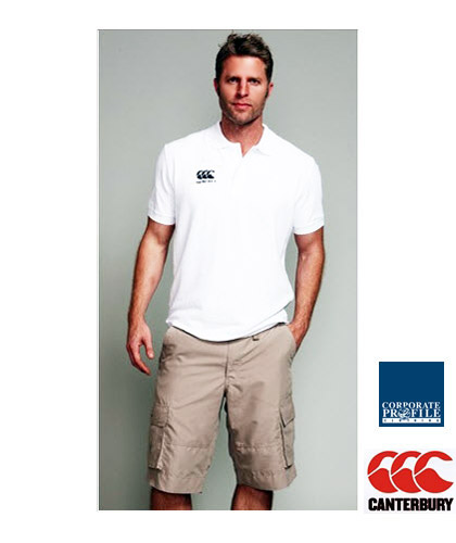 Canterbury polo shirts. Navy, Black, White and Grey Marle with Logo Service. A comfortable, high performance pique poly cotton blend features a fresh contemporary fit, knit collar and arm bands, side vent detail, CCC Canterbury embroidery on the right chest- your logo on the Left Chest or sleeve etc. For all the details contact Corporate Profile Clothing on FreeCall 1800 654 990