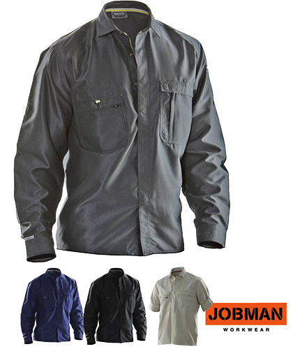 Jobman Professional Workwear in Australia, Versatile Shirt #5501-42 with Logo service. The fabric is Ultra Comfortable Rip Stop, 100% Polyester,125gsm. Black, Navy, Graphite, Sand. Buttons are concealed to protect scrathing vehicles. Zipped chest pockets. D-Ring. Inspect a sample of this Work Shirt for your Company. International web site is www.jobman.se Safety, comfort and security of high quality professional workwear. Enquiries please call Renee Kinnear or Shelley Morris on FreeCall 1800 654 990