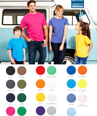 Tee's available in 22 colours for Business, Merchandise, Events and Club Teamwear. Black, Mocha, Charcoal, Khaki, Navy, Forest, Fuchsia, Kelly Green, Red, Neon Green,Orange, White, Gold, Snow Marle, Purple, Grey Marle, Royal, Fluoro Orange, Neon Cyan, Fluoro Yellow, Denim, Pink, Spring Blue. 100% Cotton. Twin Needle seams, ribbed elastane neck band. Superior shape retention. Best for Business Corporate Profile Clothing FreeCall 1800 654 990